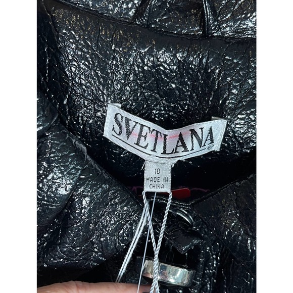 NWT Svetlana Unique Black Shiny Lame Bell Sleeve Button Front Jacket Wide Collar - Picture 13 of 13
